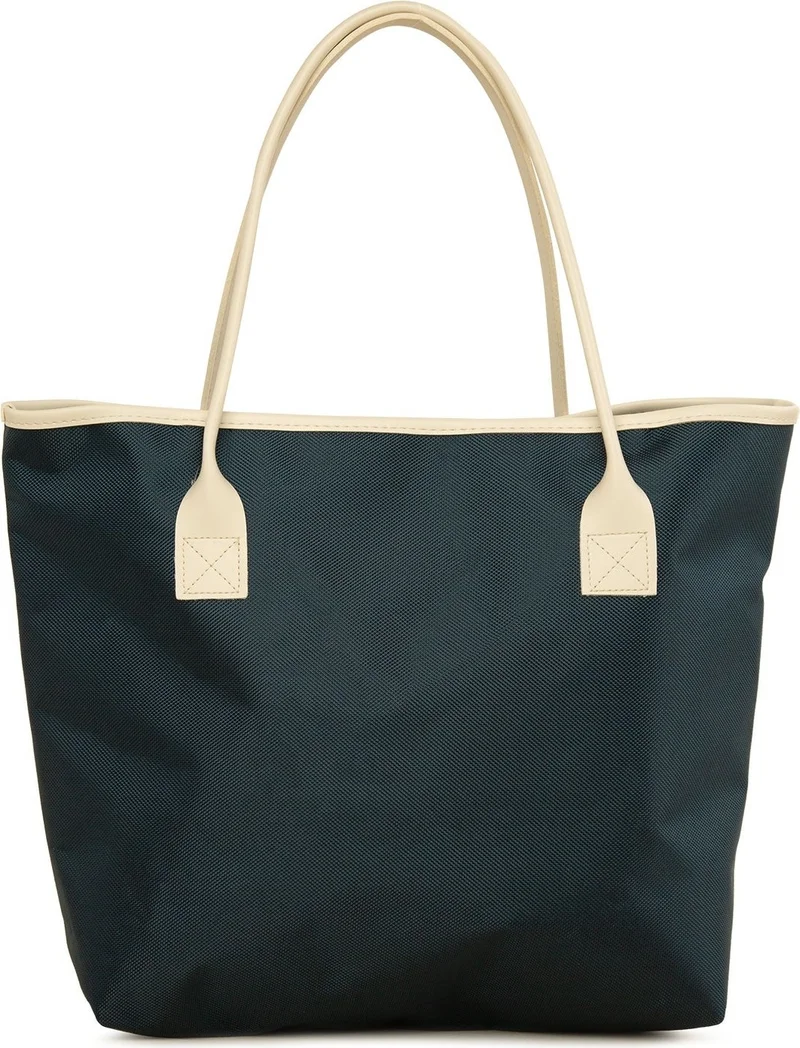 Bagmori Navy Blue Printed Leather Garnished Tote Bag