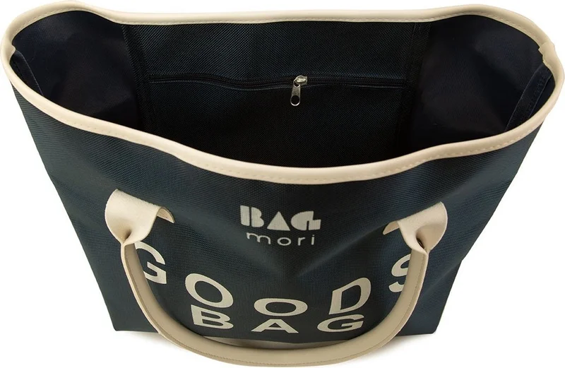 Bagmori Navy Blue Printed Leather Garnished Tote Bag