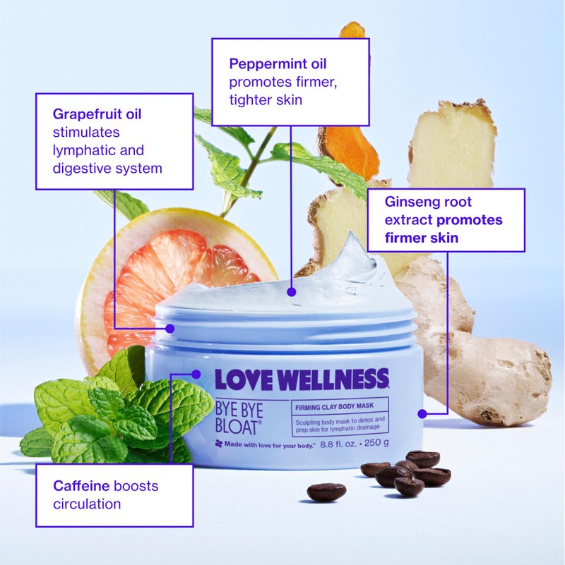 Love Wellness Bye Bye Bloat Firming Clay Body Mask | Lymphatic Drainage Body Mask for Women | Support Bloating Relief, Skin Hydration & Boost Circulation | Caffeine, Grapefruit & Peppermint Oil | 250g - Image 4