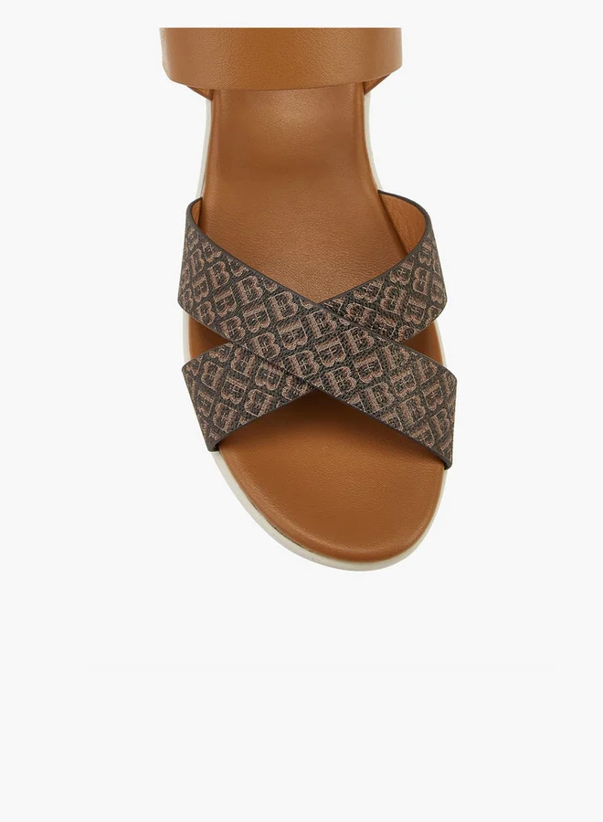 Flora Bella By Shoexpress Cross Strap Monogram Print Sandals with Hook and Loop Closure