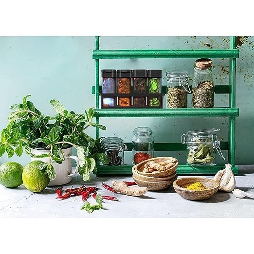 YEKDA Kitchen 8 Pcs Sets Airtight Rasoi Box Spice Storage Jar Masala Box Spice Container Idle For Easy Flow Spice Storage Container with Tray Black plastic - Image 5