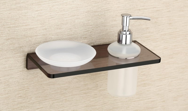 HAPPI Unbreakable Acrylic Soap Dish with Liquid Dispenser, Soap Stand, Soap Case, Soap Holder Stand Wall Mounted for Bathroom with Removable Drain Tray (Smoke Black) - Image 2