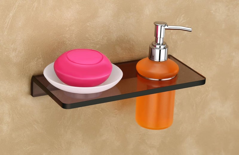 HAPPI Unbreakable Acrylic Soap Dish with Liquid Dispenser, Soap Stand, Soap Case, Soap Holder Stand Wall Mounted for Bathroom with Removable Drain Tray (Smoke Black) - Image 1