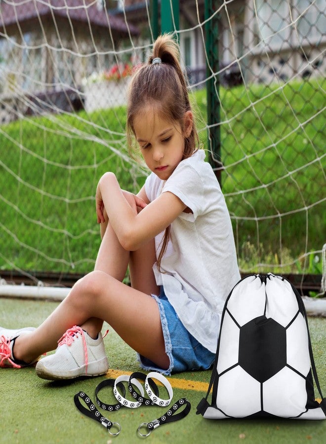 Lothee 34 Pieces Soccer Party Favors 10 Soccer Drawstring Bags Sports Gym 12 Soccer Bracelet Wristband Silicone Rubber Bracelet 12 Soccer Keychains Soccer Team Gift for Men Women Sport - Image 2