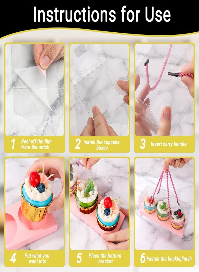EUSOAR Pink Cupcake Boxes, 10 Pcs 9"x3"x3" Portable 3 Compartments Muffins Cupcake Containers Pastry Gift Holder, Rectangular Clear Disposable Cake Carriers Display for Wedding Party Gifts Bakery - Image 4