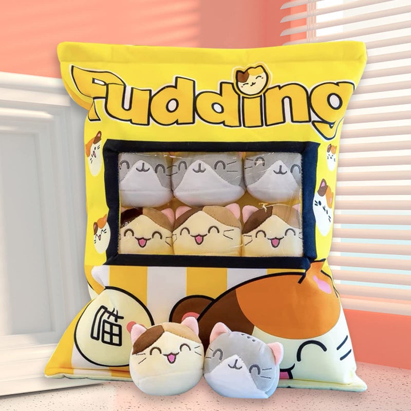 Bukela Cute Snack Pilow Stuffed Animal Toys,Kawaii Cute Plush Doll Cushion,Pudding Decorative Removable Kitty Cat Dolls Creative Toy Birthday for Teens Girls Kids (Yellow Cat) - Image 1