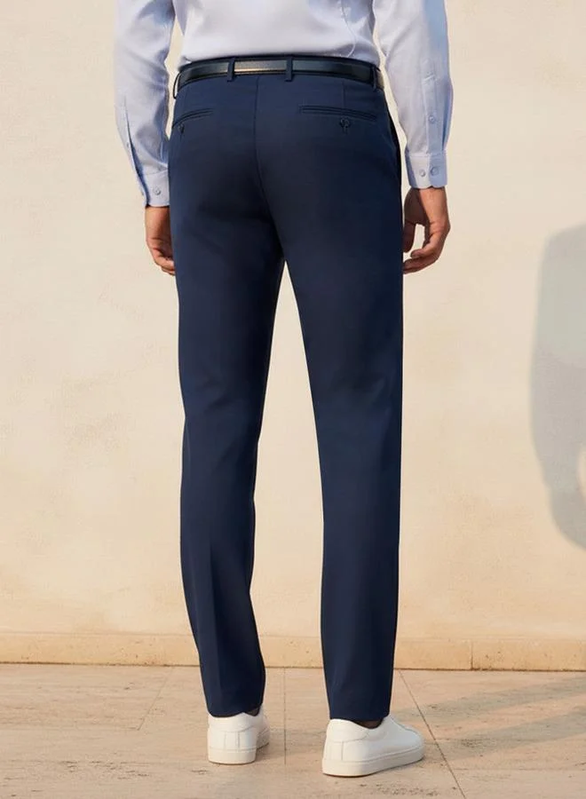 Splash FAV Blue Men Slim Fit Belted Formal Trousers for Men | Best Price UAE