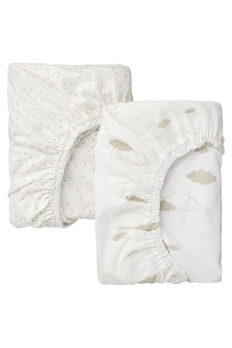 ALSKVARD ÄLSKVÄRD Fitted sheet for bassinet, clouds/dots/off-white - Image 1