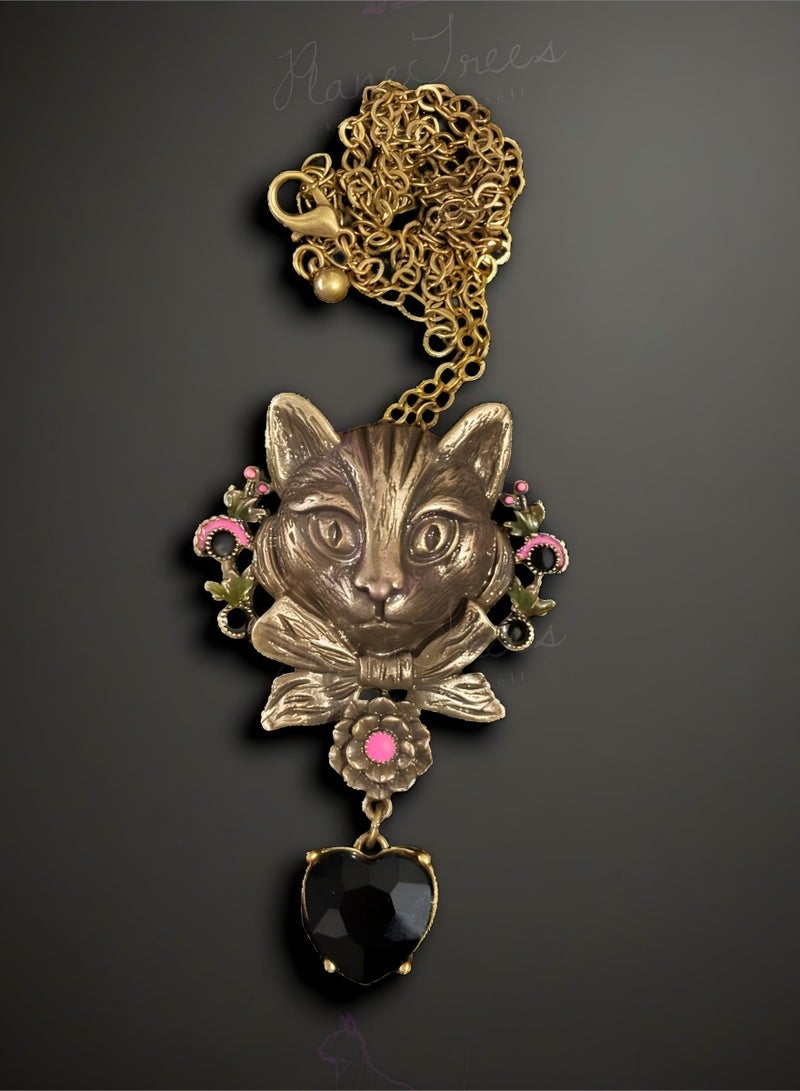 Plane Trees Vintage Cat Pendant Brooch Necklace – Dual-Use Jewelry for Women, Whimsical Animal-Inspired Statement Accessory - Image 2