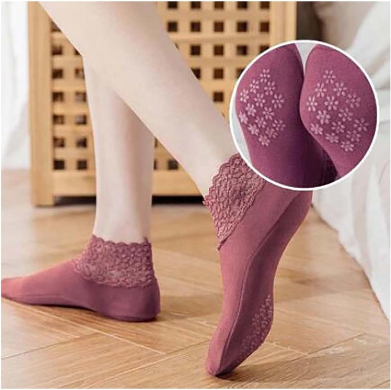 ويوبلز جوارب نسائية قصيرة، جوارب دانتيل مكشكشة مريحة، جوارب دانتيل، جوارب سيليكون مانعة للانزلاق ودافئة (لون وردي) - Image 1