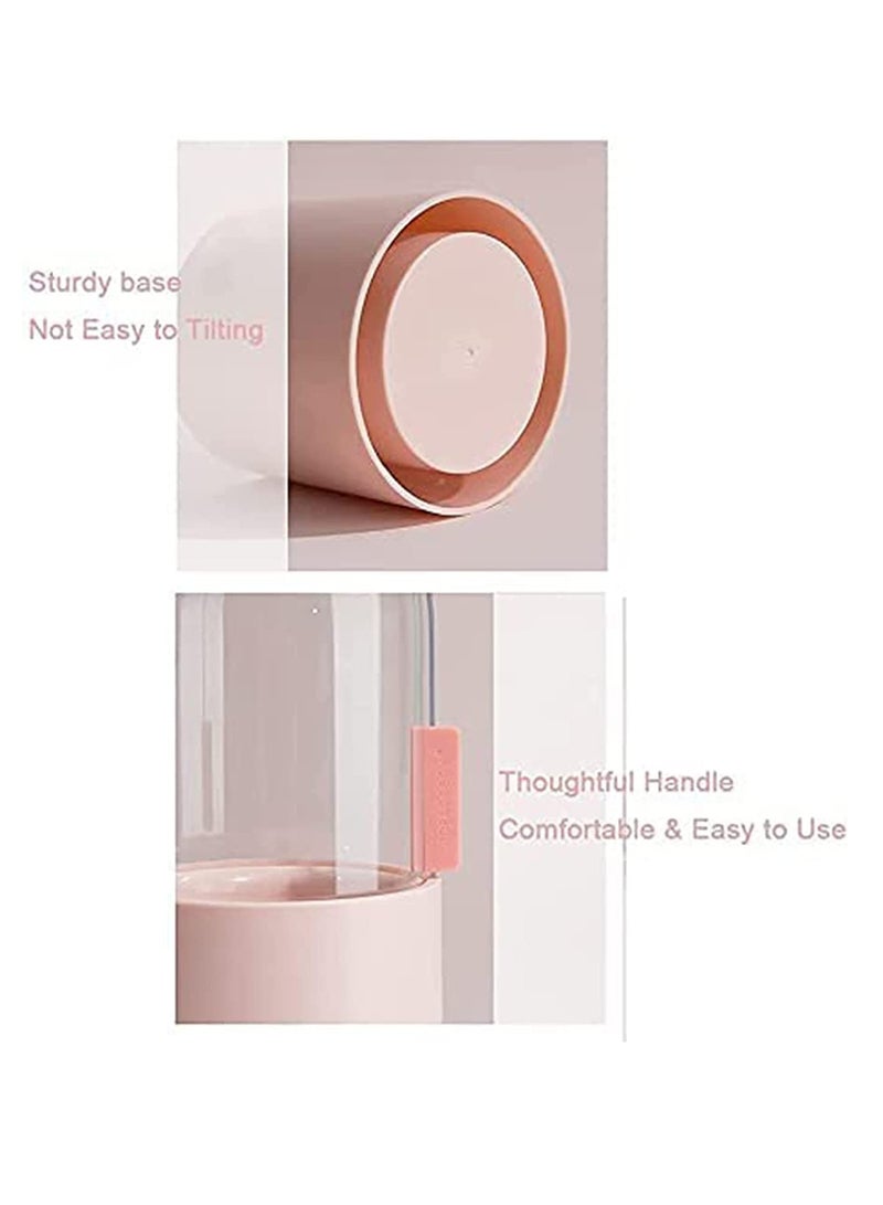 Makeup Brush Organizer Holder Dustproof Cosmetic Brushes Storage Case Display Stand Crystal Clear Rotating Lid Beautiful Pearls Bedroom Vanity Table Bathroom Cabinet Sink Countertop Gift Pink