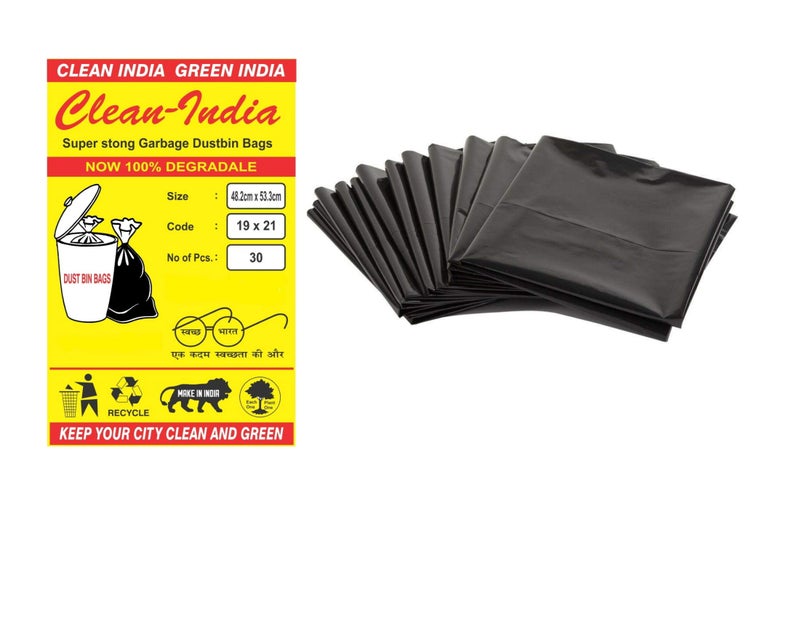 Clean India - 90 pcs- Garbage Bags (Medium) Size 48 cm x 56 cm |3 Packs (90 Bags) |Black Dustbin Bags Garbage Bags - Image 1