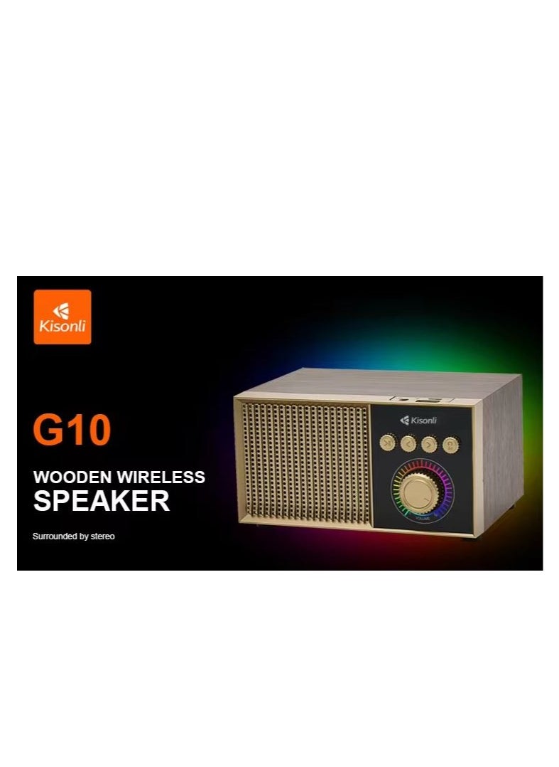 Kisonli - Kisonli G10 Wooden Retro Classic Outdoor Wireless BT Speaker - Brown - Image 1
