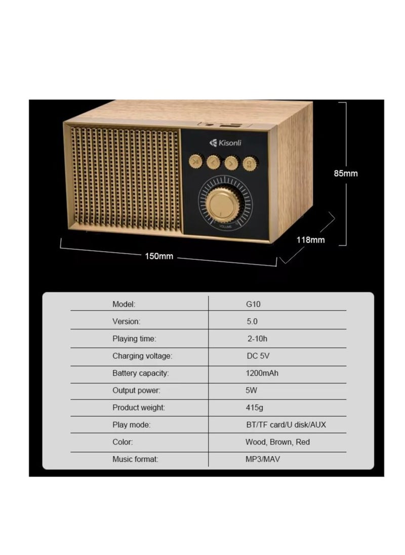 Kisonli - Kisonli G10 Wooden Retro Classic Outdoor Wireless BT Speaker - Brown - Image 1