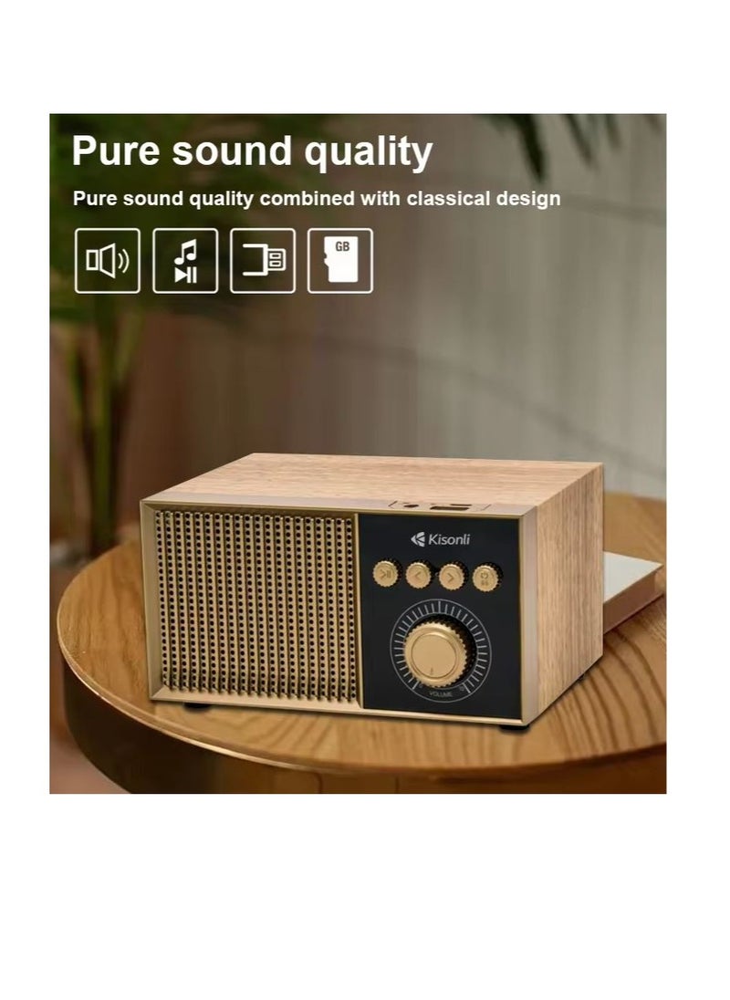 Kisonli - Kisonli G10 Wooden Retro Classic Outdoor Wireless BT Speaker - Brown - Image 1