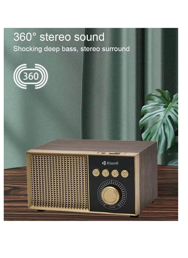 Kisonli - Kisonli G10 Wooden Retro Classic Outdoor Wireless BT Speaker - Brown - Image 1