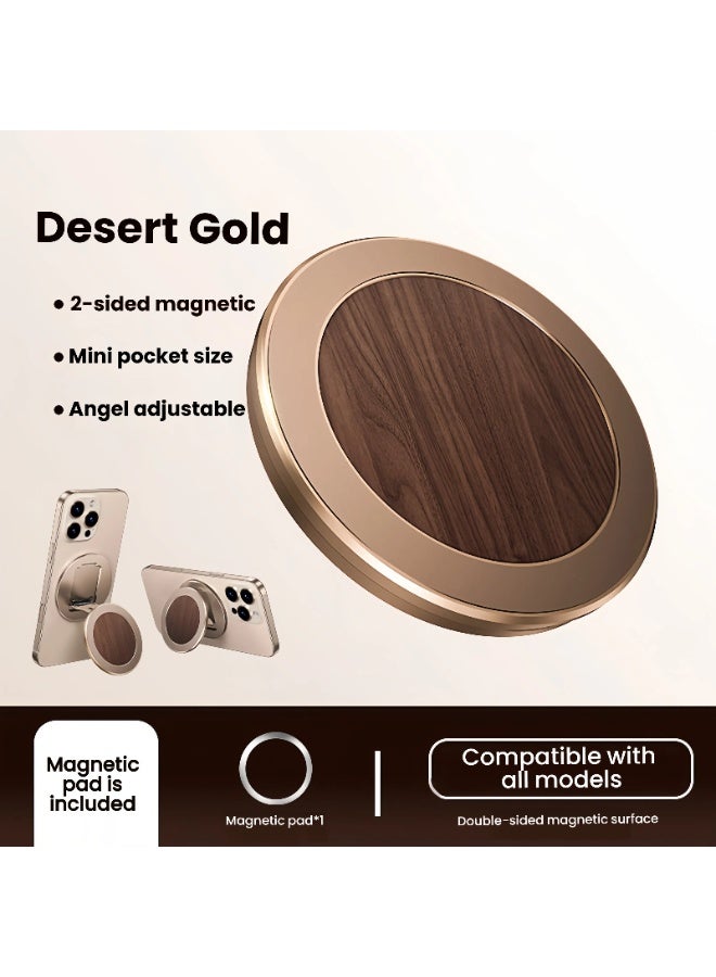 Oatsbasf Desert Gold Dual Sides Magnetic Mobile Phone Ring Holder Grip, Gold Double-sided MagSafe Phone Ring Stand Ring Grip Holder, Two-sided Magnet Phone Mount Kickstand, Ultra-thin Adjustable All Universal Compatible iphone Huawei Samsung, Study Work Car Outdoor Entertainment Carry Hang Stand - Image 1