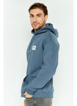 LEE Men Hooded Brand Logo Long Sleeves Sweatshirt, Slate Blue  - Image 2