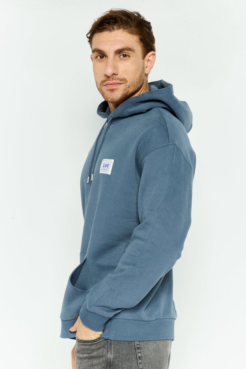 LEE Men Hooded Brand Logo Long Sleeves Sweatshirt, Slate Blue - Image 2
