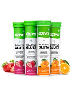 OZiva Bioactive Glutathione Tablets Radiant Skin  L Glutathione Vitamin C Lycopene Skin Glow Anti Pigmentation Strawberry Swirl Orange 60 Effervescent Tablets Pack of 4  - Image 1