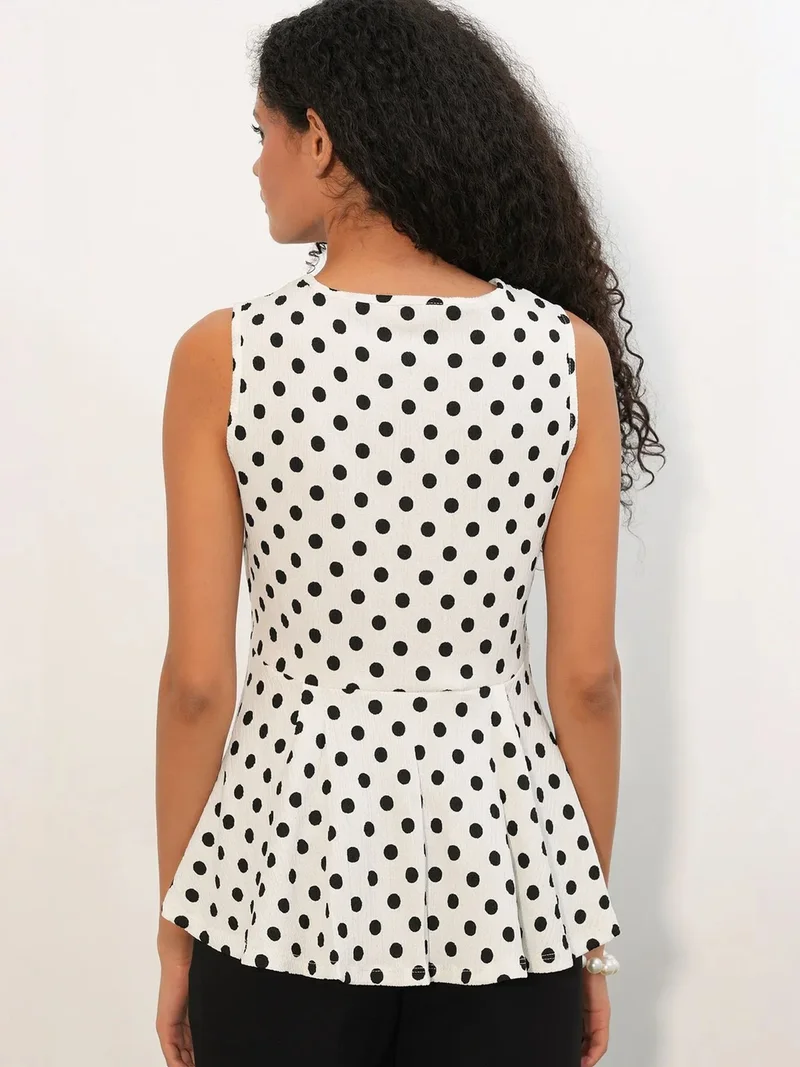 Big Dart White BDART Polka Dot Sleeveless Crepe Blouse for Women | Best Price UAE