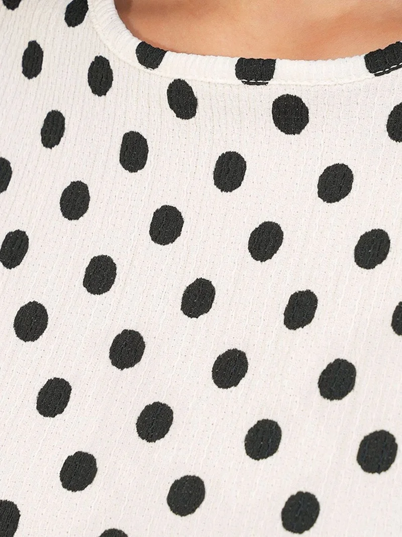 Big Dart White BDART Polka Dot Sleeveless Crepe Blouse for Women | Best Price UAE