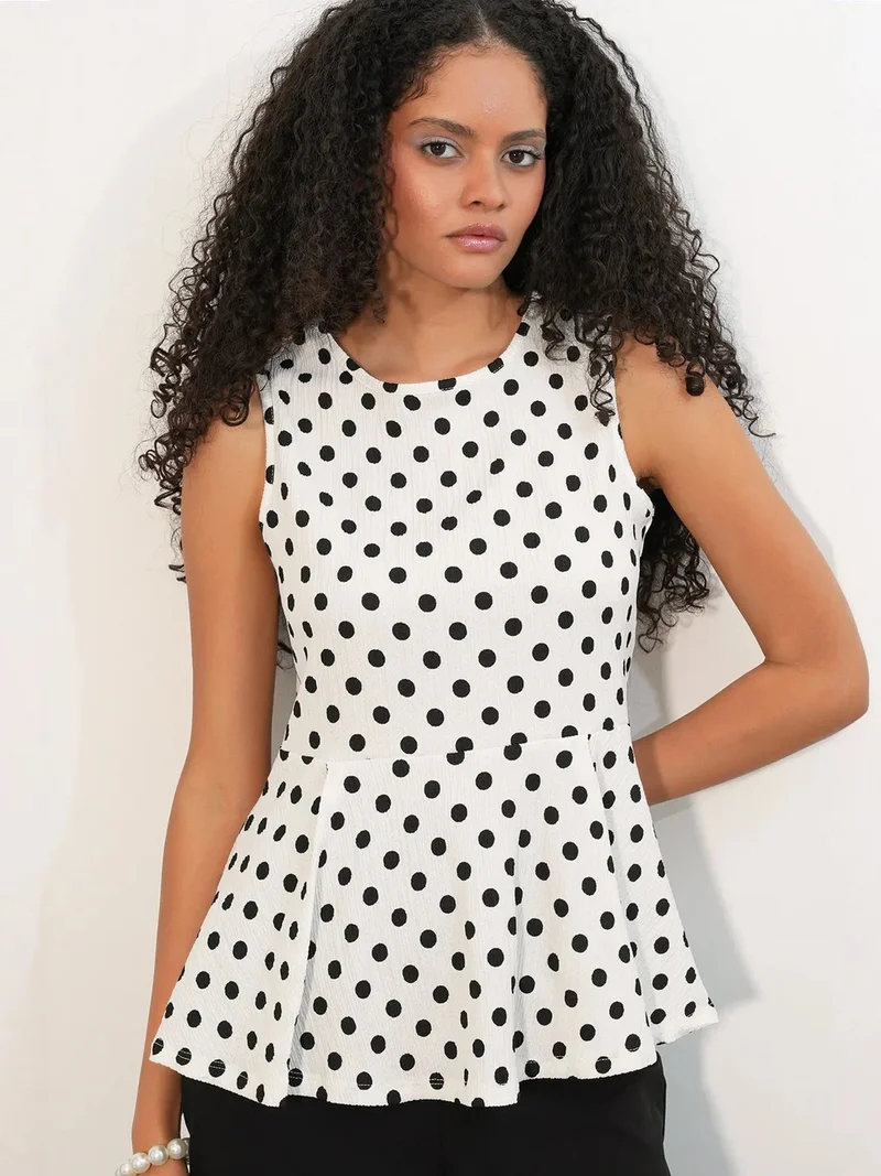 Big Dart White BDART Polka Dot Sleeveless Crepe Blouse for Women | Best Price UAE