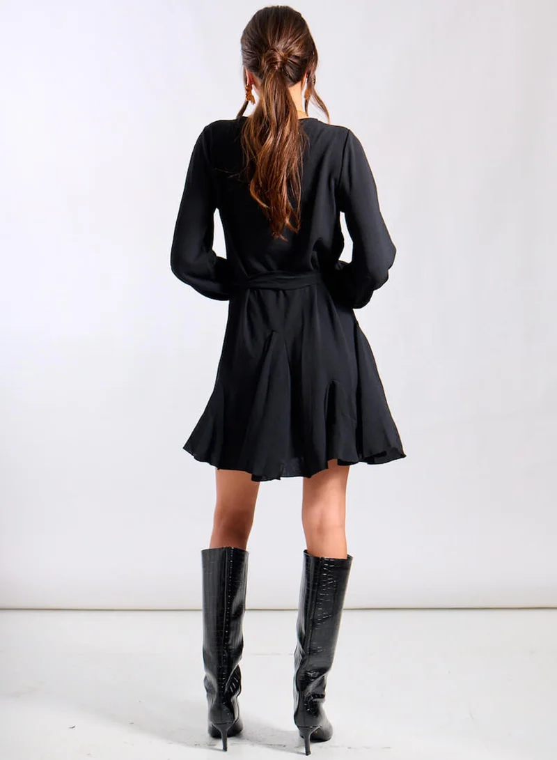 Needs No Label  Black Crepe Belted Fit and Flare Dress for Women | Best Price UAE