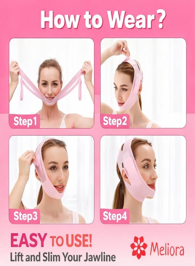 Meliora Silicone V Face Mask for Face Lift | Facial Slimming Bandage for Chin & Cheek | Double Chin Reducer for Women & Men | Skin Tightening Belt for Slim Lift | Pink - Image 4