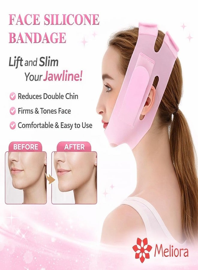 Meliora Silicone V Face Mask for Face Lift | Facial Slimming Bandage for Chin & Cheek | Double Chin Reducer for Women & Men | Skin Tightening Belt for Slim Lift | Pink - Image 5