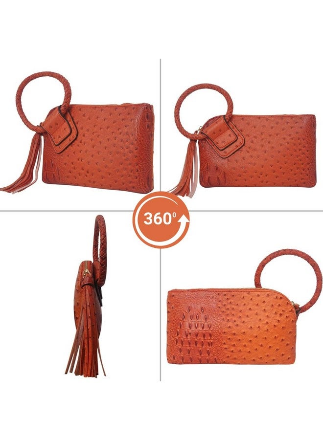 NGIL Women's Mini Wristlet Purse, Orange Faux Leather, Handbag with Fringe Tassel - Image 3