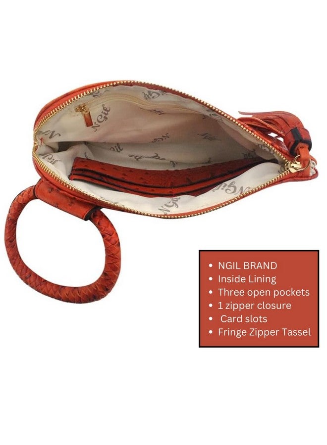 NGIL Women's Mini Wristlet Purse, Orange Faux Leather, Handbag with Fringe Tassel - Image 4