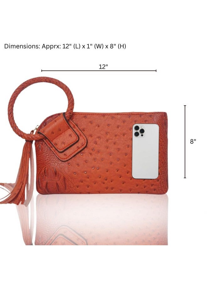 NGIL Women's Mini Wristlet Purse, Orange Faux Leather, Handbag with Fringe Tassel - Image 2