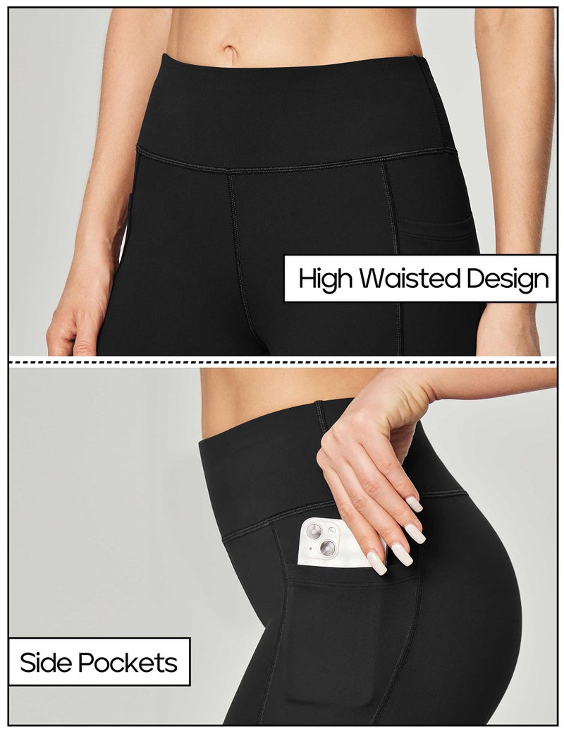 Heathyoga Women's Yoga Pants with Pockets for Women Bootcut Wide Leg Pants for Women High Waisted Workout Pants Black - Image 2