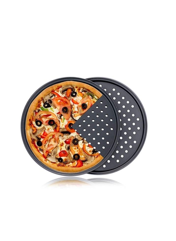 هوم زون صينية بيتزا مثقوبة، قطعتين من الفولاذ الكربوني غير اللاصق، أداة مقرمشة مستديرة مقاس 13 بوصة للمطبخ المنزلي - Image 1