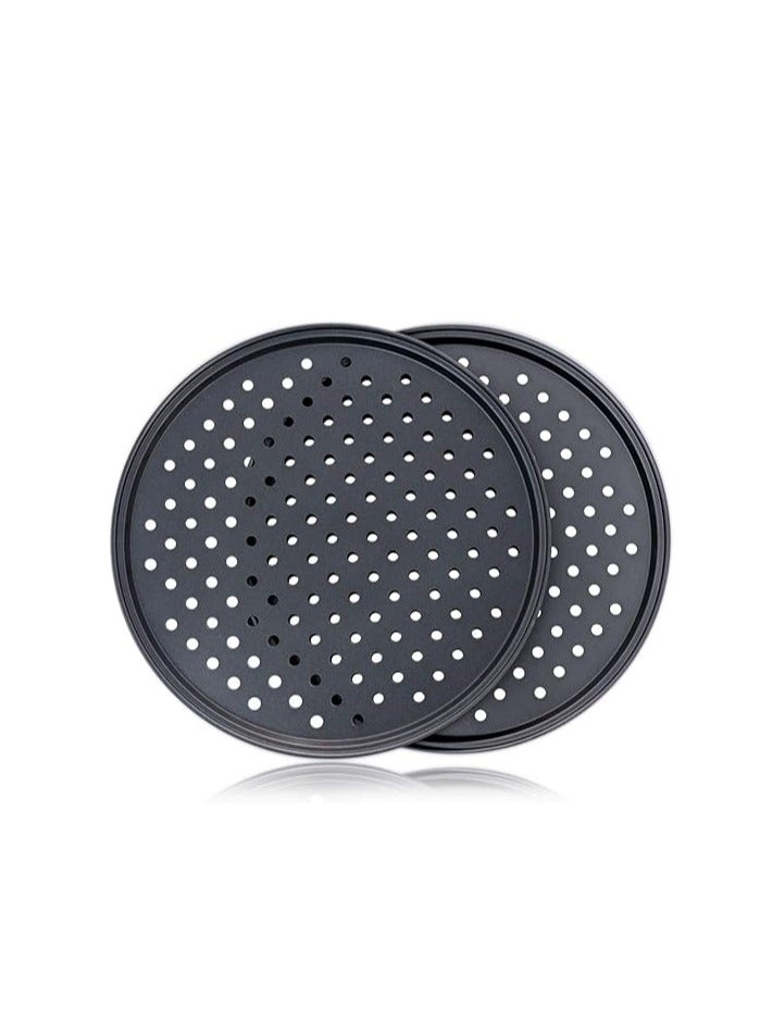 هوم زون صينية بيتزا مثقوبة، قطعتين من الفولاذ الكربوني غير اللاصق، أداة مقرمشة مستديرة مقاس 13 بوصة للمطبخ المنزلي - Image 2