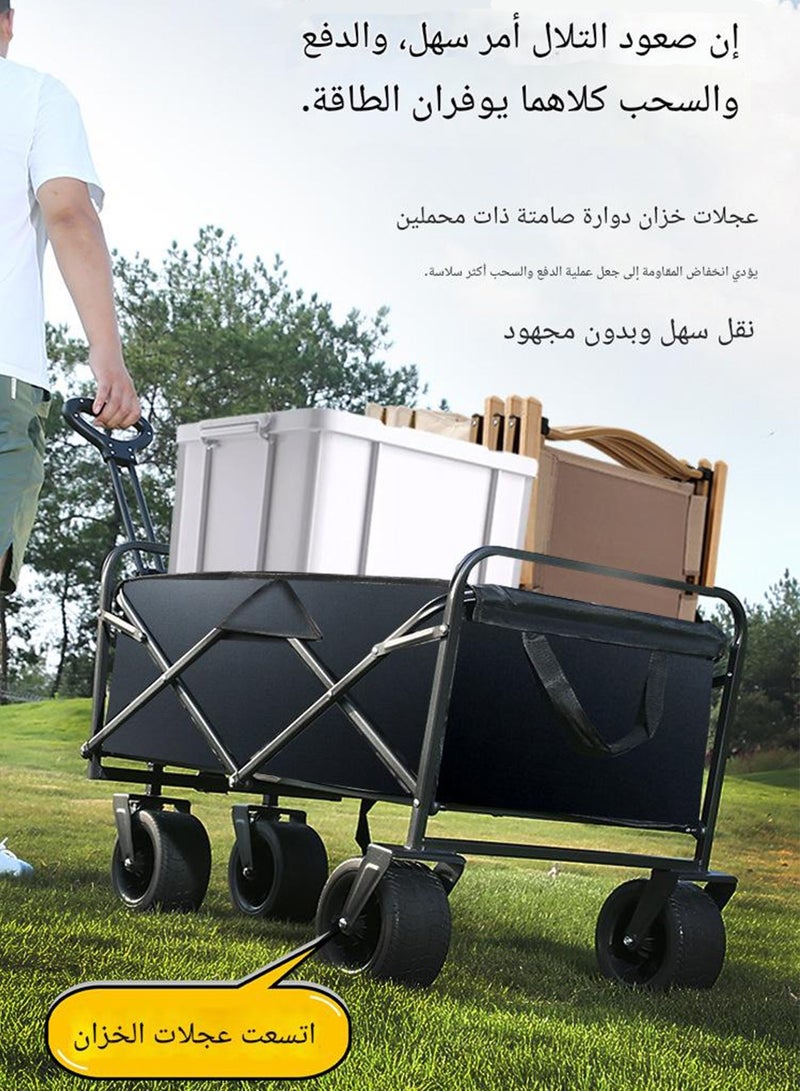 WEMART Garden Wagon Collapsible Heavy Duty Garden Cart, Folding Outdoor Trolley with 150kg Load Capacity, Removable Fabric & Portable Design for Camping, Picnic, Beach and Shopping, Black - Image 2