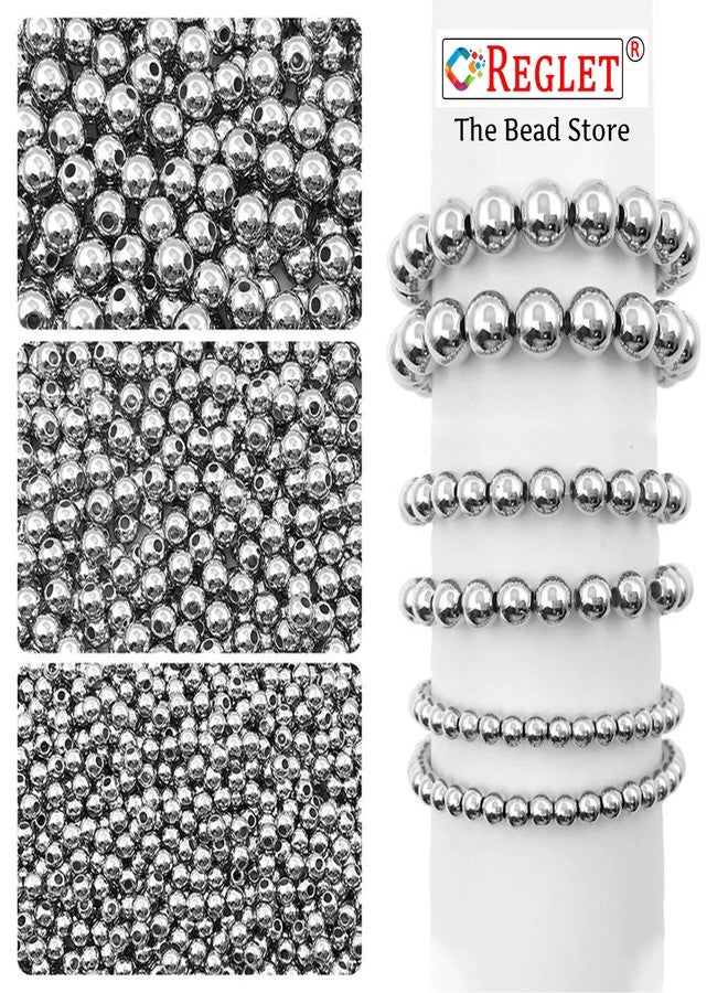 REGLET 1800 Pcs Silver Beads – 4, 5, 6, 8, 10, 12 mm – Beads for Jewellery Making Kit, Beading Fun, Pearls for Craft, Embroidery Work, Creative Crafting, Beadwork, Bracelet Making Kit - 180g - Image 3