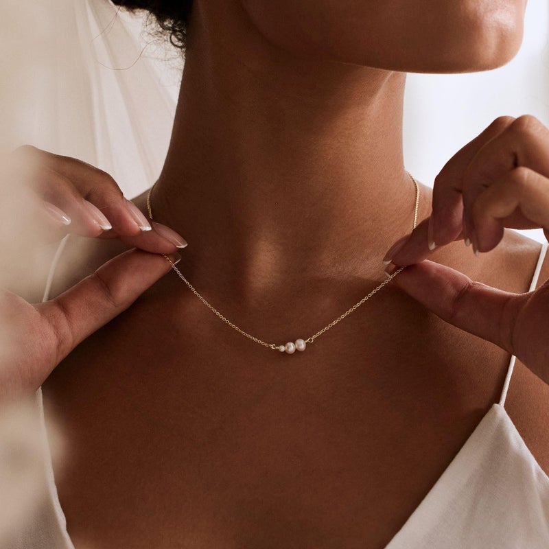 Treasure Bender Pearl Necklaces for Women Trendy, 14k Gold Plated Dainty Necklace Simple Pearl Drop Single Charm Pendant Necklace Birthday Wedding Gifts Gold Jewelry for Women - Image 5