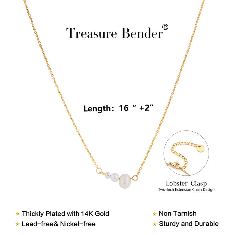 Treasure Bender Pearl Necklaces for Women Trendy, 14k Gold Plated Dainty Necklace Simple Pearl Drop Single Charm Pendant Necklace Birthday Wedding Gifts Gold Jewelry for Women - Image 3
