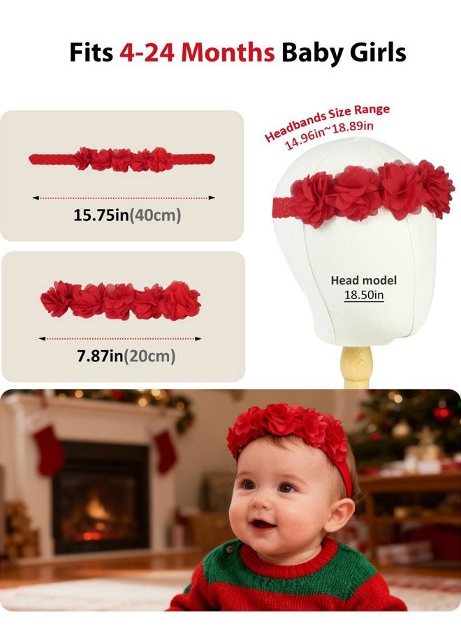 Fmeida Flower Crown Baby Headbands Newborn Floral Birthday Headbands for 4-24 Months, Peach + White + Rose Red, Small - Image 3
