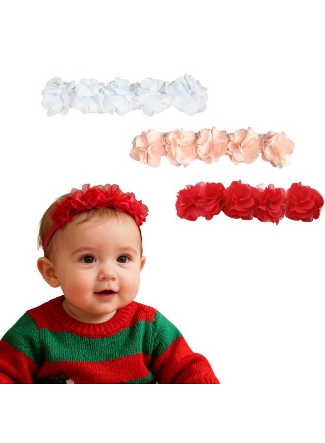 Fmeida Flower Crown Baby Headbands Newborn Floral Birthday Headbands for 4-24 Months, Peach + White + Rose Red, Small - Image 1