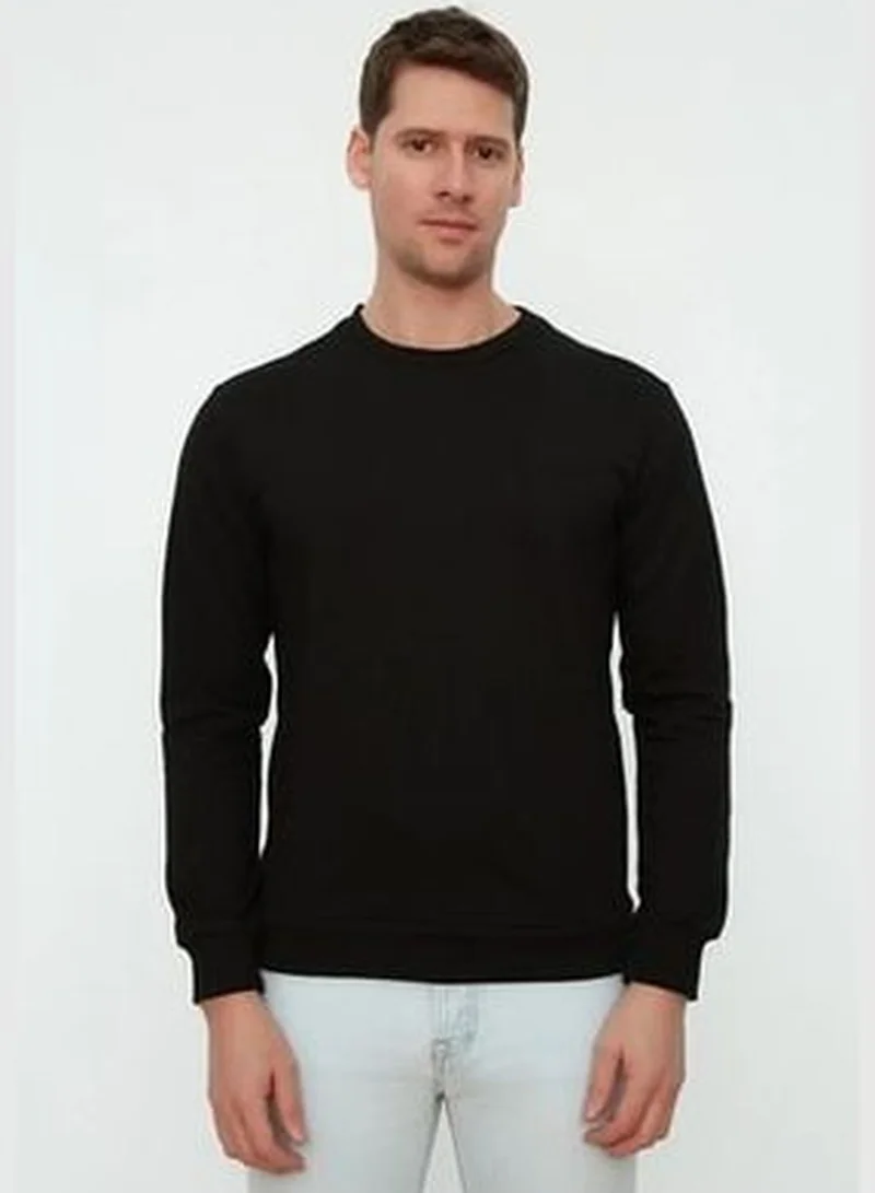 trendyol Black Men's Regular Fit Crewneck Long Sleeved Sweatshirt.