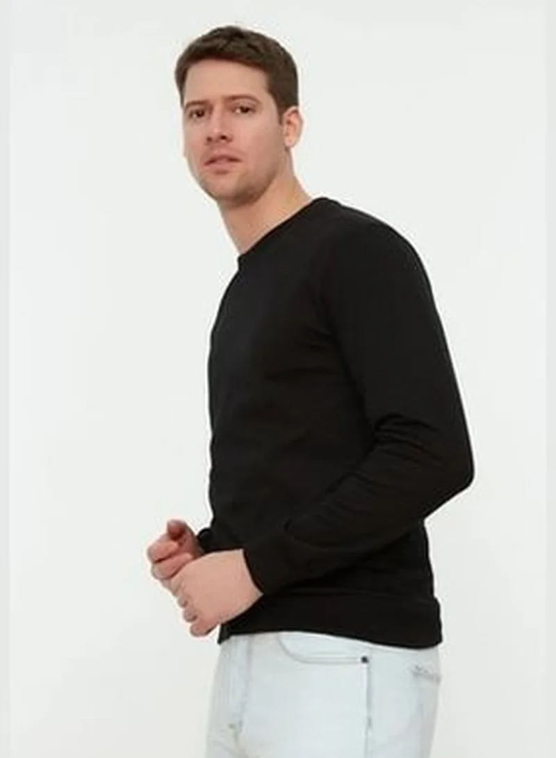 trendyol Black Men's Regular Fit Crewneck Long Sleeved Sweatshirt.