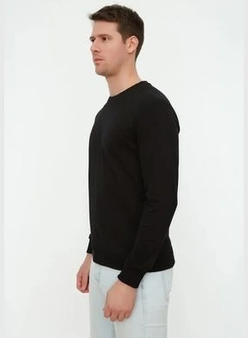 trendyol Black Men's Regular Fit Crewneck Long Sleeved Sweatshirt.