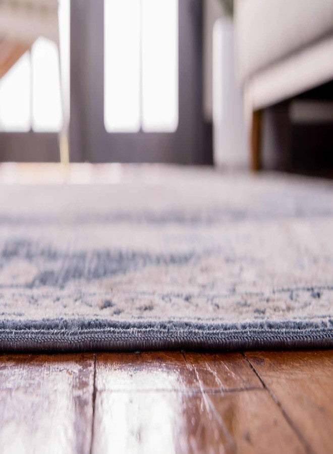 يونيك لوم سجادة منطقة من مجموعة يونيك لوم شاتو - روزفلت (2' 7" × 10' ممر، أزرق داكن/ بيج) - Image 4