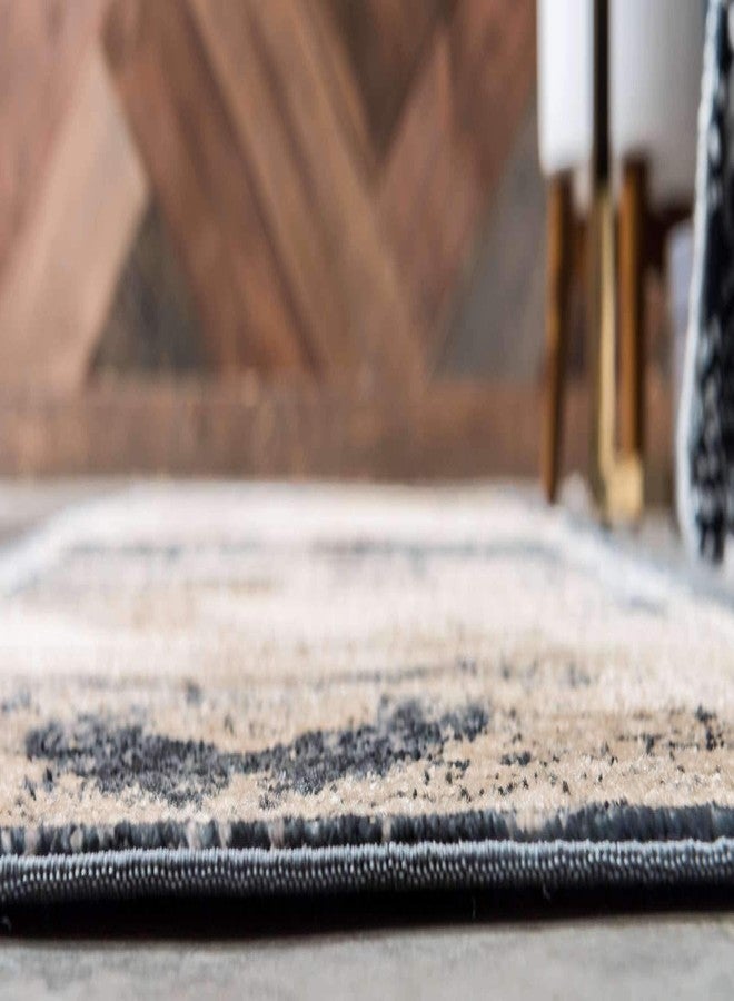 يونيك لوم سجادة منطقة من مجموعة يونيك لوم شاتو - روزفلت (2' 7" × 10' ممر، أزرق داكن/ بيج) - Image 2