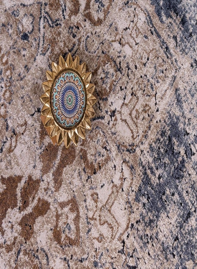 يونيك لوم سجادة منطقة من مجموعة يونيك لوم شاتو - روزفلت (2' 7" × 10' ممر، أزرق داكن/ بيج) - Image 5