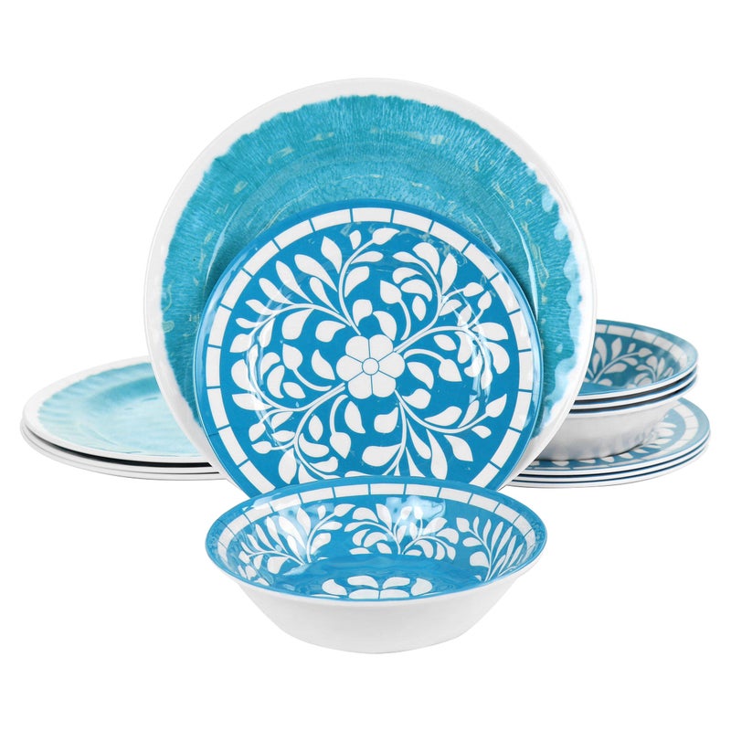 Elama Telly 12 Piece Melamine Dinnerware Set  Teal  (ELM-ELLY) - Image 1