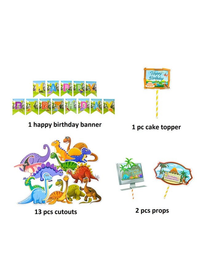 FI - FLICK IN 17 pcs Happy Birthday Dinosaur Theme Birthday Party Dino Animals Cutouts Props & Cake Topper Birthday Decoration Items Party Supplies (Pack of 17, Multicolor) - Image 2